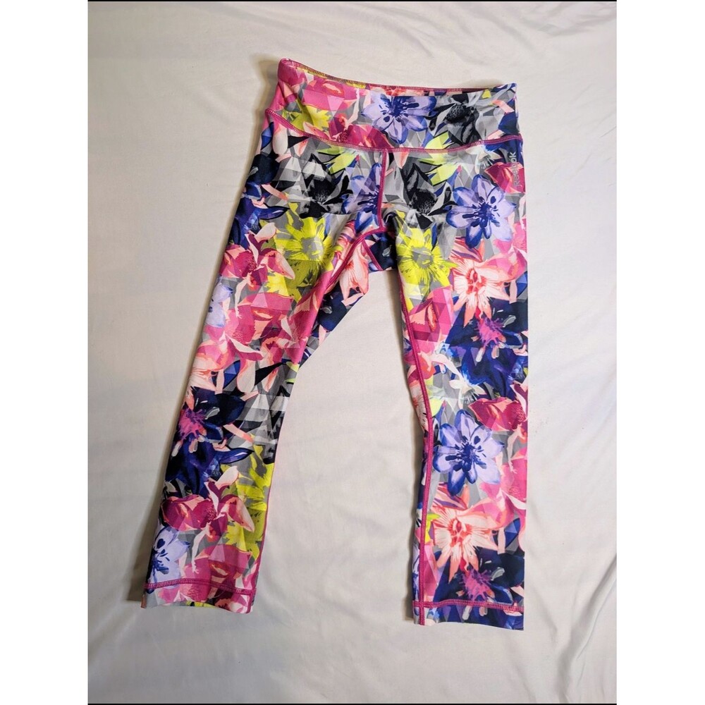 Reebok Neon Floral Cropped Leggings - Pink Multi